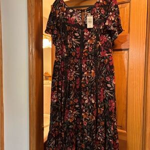 Floral Black Women's Midi Dress-Torrid 2x NWT
